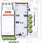 A site map of the proposed CVS.  Design by Linfield, Hunter and Junius architects. 