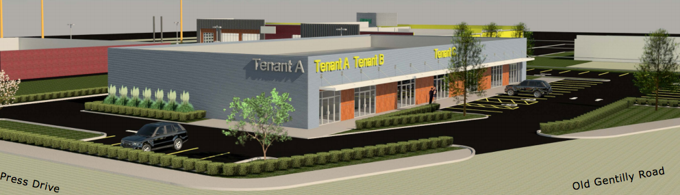 Rendering of a possible retail center at 4221 Old Gentilly Road.