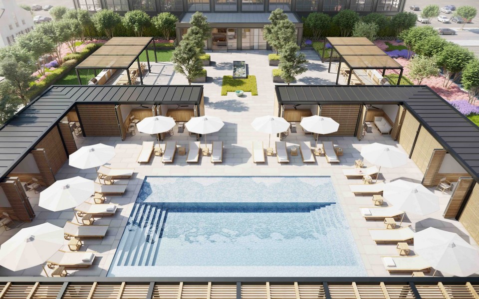 Rendering of the The Standards's pool deck, via Domain Companies.