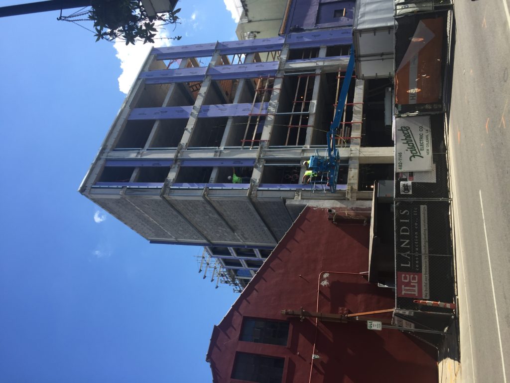 Photo of the Cambria Suites under construction at 632 Tchoupitoulas Street