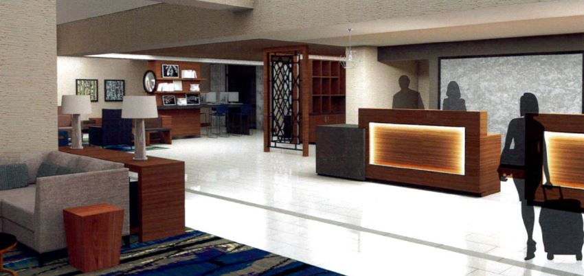 Lobby rendering of the renovated rooms via Doubletree New Orleans.