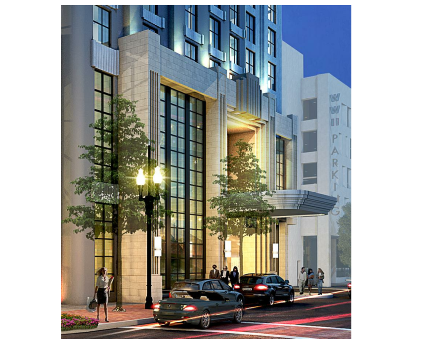 Rendering of the proposed $65 million, 234- room WWII Museum Hotel via the WWII Museum.
